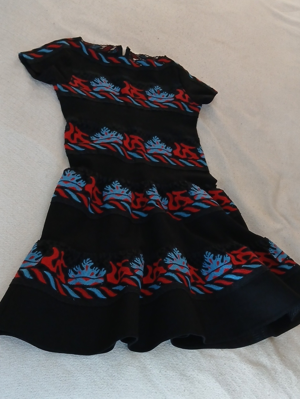 Teria Yabar Black Embroidered Flared Festive Dress